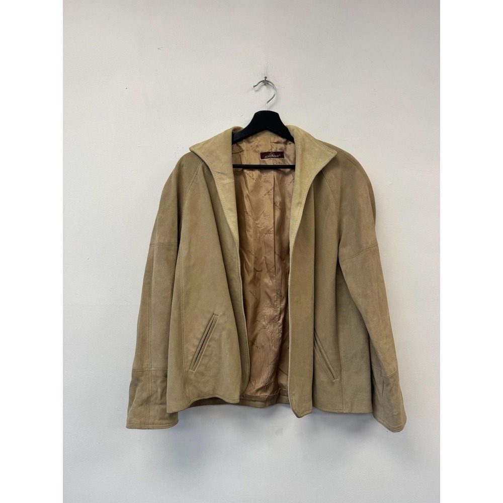 Vintage Jordache Jacket Womens Large Beige Suede Collared Lined Short Casual